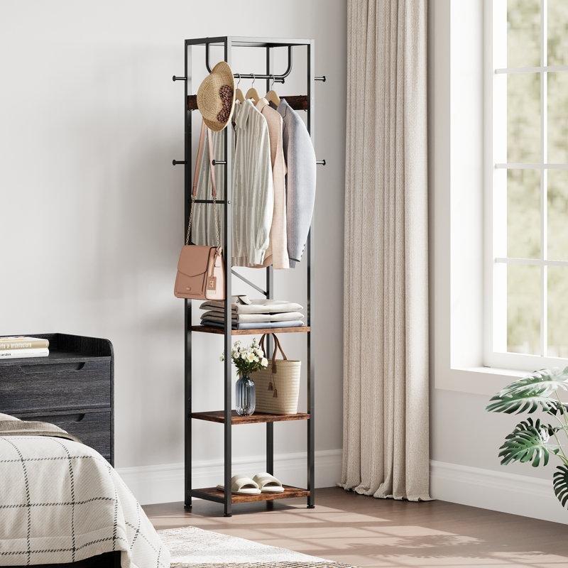 Metal 12 Kancalı 3 Raflı Ayakkabılıklı Portmanto Vestiyer - 180x40x30 cm - 161353