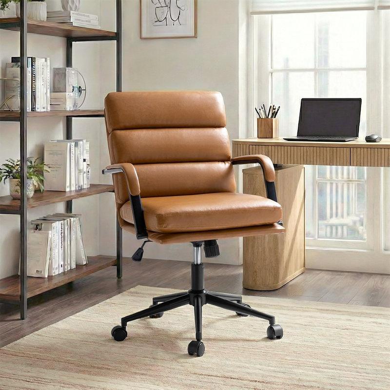 Metal Ayaklı Suni Deri Kolçaklı Yüksekliği Ayarlanabilir Döner Sandalye - 145890