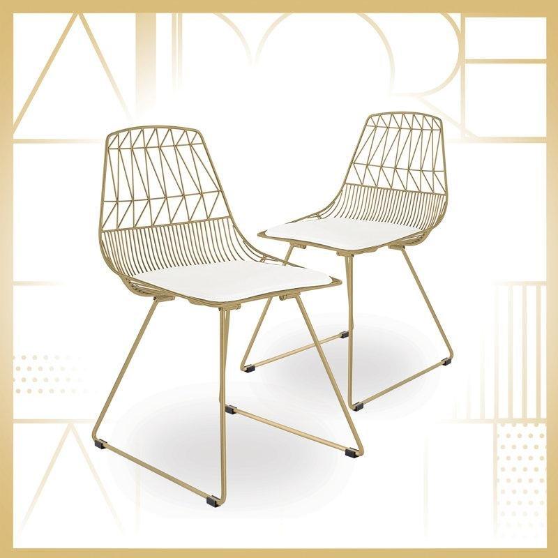 Metal Geometrik Desenli Minderli Tel Sandalye Seti - 2 Adet - 147114