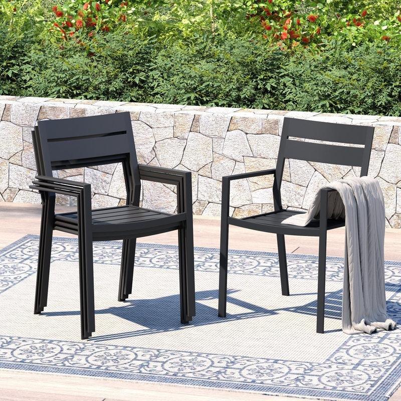 Metal İstiflenebilir Kolçaklı Balkon Sandalyesi - 4lü Set - 145476