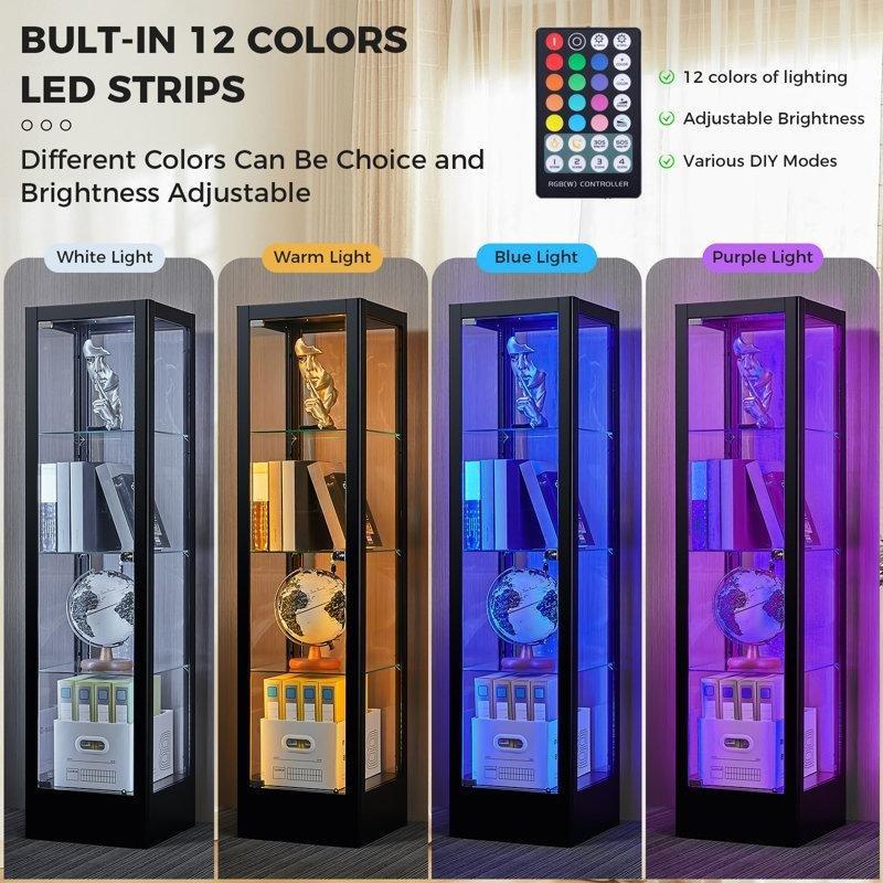 Metal Kilitli Ayarlanabilir Raflı RGB Aydınlatmalı Camlı Oyuncak Dolabı - 161x41x41 cm - 149835