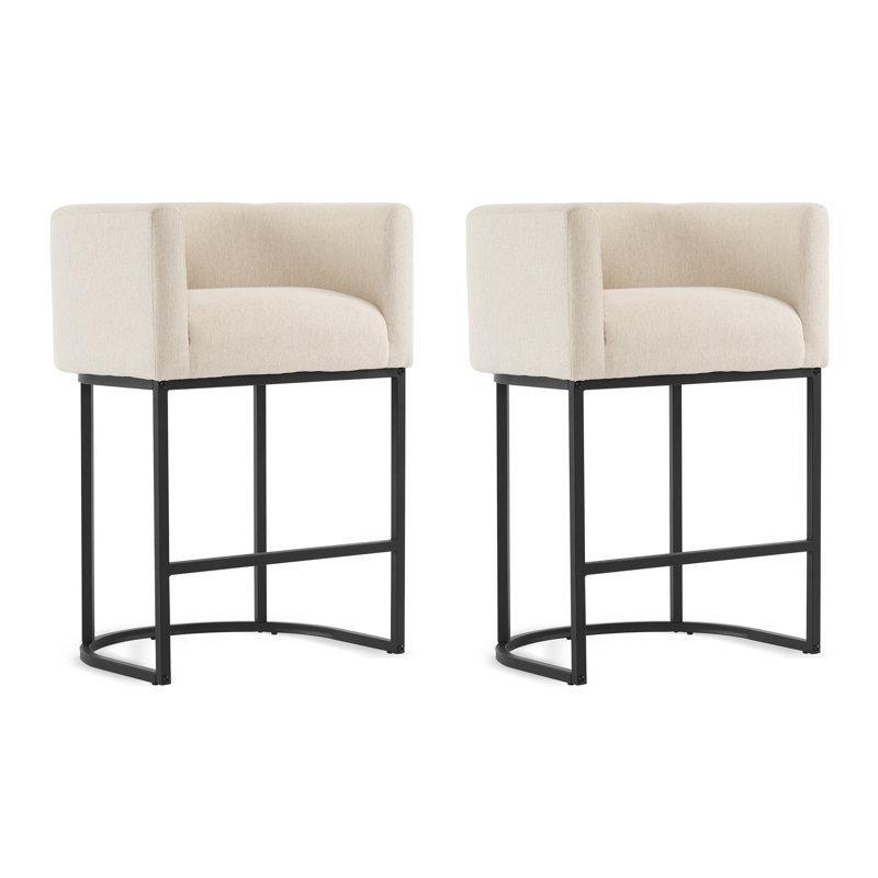 Metal Kızak Ayaklı Keten Kumaş Kolçaklı Bar Sandalyesi 2li Set - 69 cm - 147966