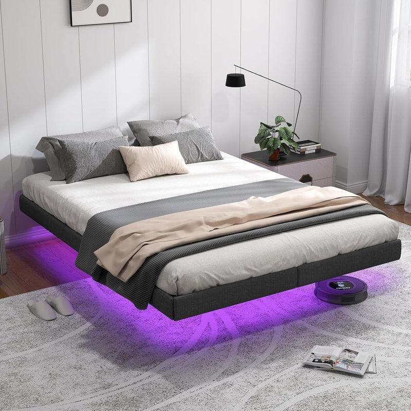 Metal RGB LED Işıklı Yüzen Tasarım Karyola - 160x207 cm - 142375