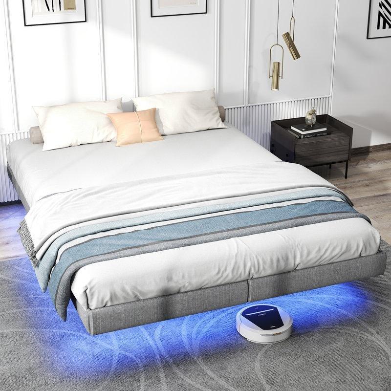 Metal RGB LED Işıklı Yüzen Tasarım Karyola - 160x207 cm - 142375