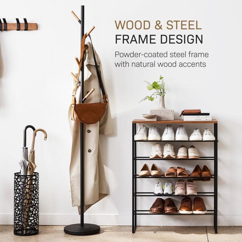 Metal ve Ahşap 6 Kancalı Ayaklı Portmanto Vestiyer - 178 cm - 161461