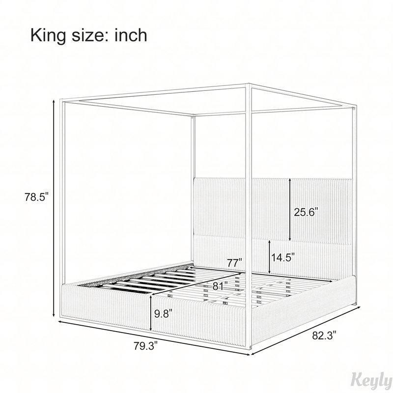 Metal ve Kadife Döşemeli Yüksek Başlıklı Gölgelikli Karyola - 202x210 cm - 142444