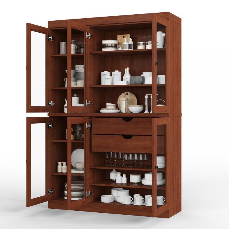Moka Masif Çam 6 Cam Kapaklı 2 Çekmeceli Ayarlanabilir Raflı Vitrin Gümüşlük - 124 cm - 157255