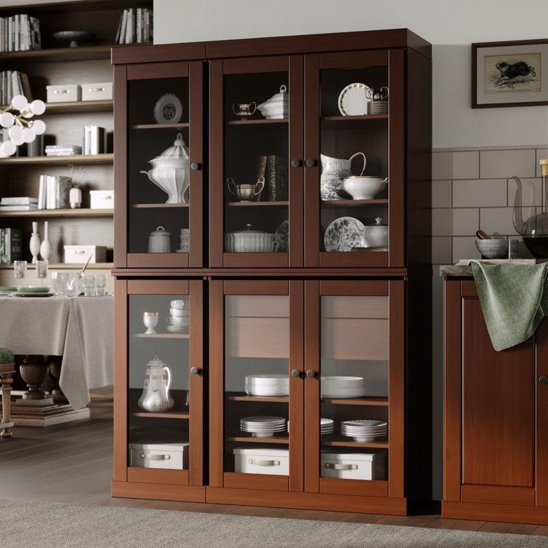 Moka Masif Çam 6 Cam Kapaklı 2 Çekmeceli Ayarlanabilir Raflı Vitrin Gümüşlük - 124 cm - 157255
