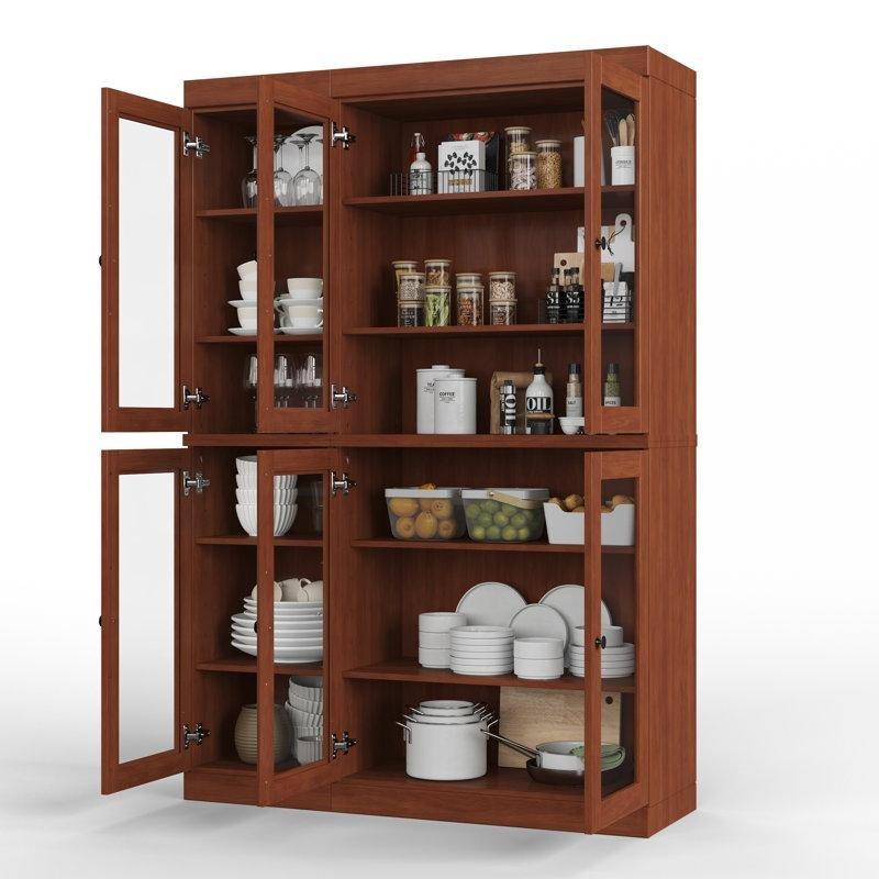 Moka Masif Çam Ağacı Cam Kapaklı Ayarlanabilir Raflı Vitrin - Gümüşlük - 124x182 cm - 156808