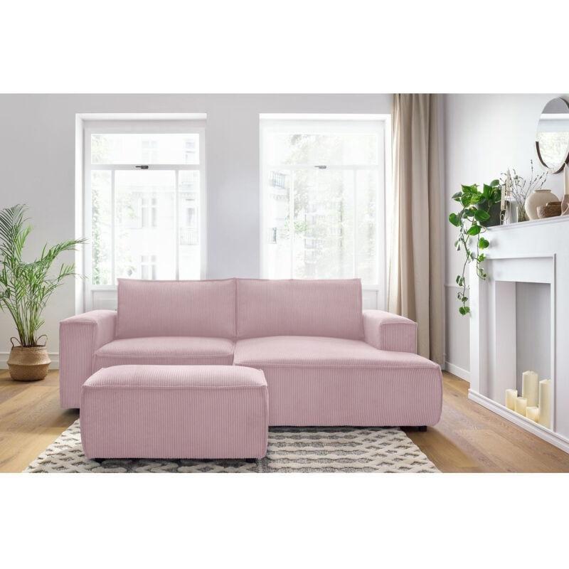 Mor Fitilli Kadife Puflu Sağ Köşe Koltuk - 240x148 cm - 152406