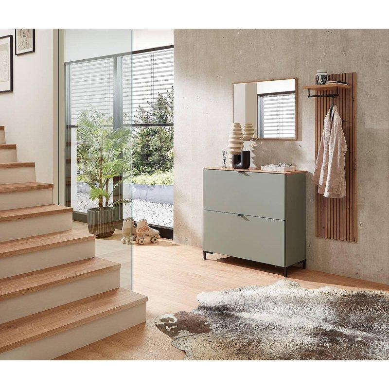 Nane Grisi Meşe Metal Askılıklı Aynalı 3 Parçalı Portmanto Vestiyer - 155 cm - 158632