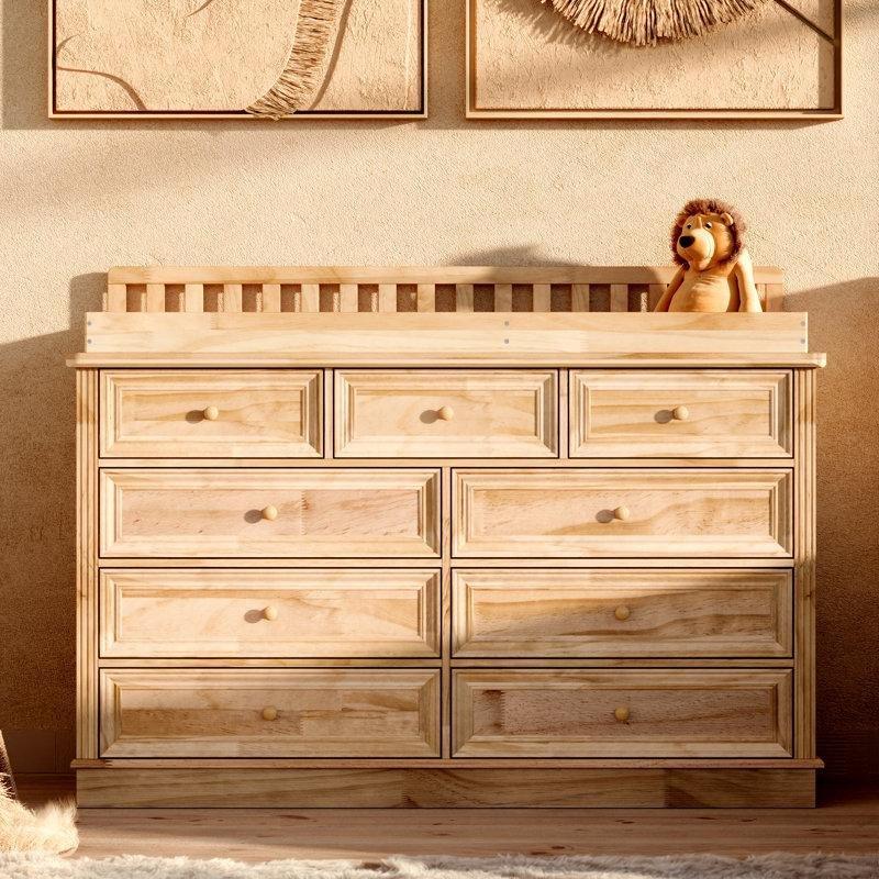 Natural Masif Çam Ahşap 9 Çekmeceli Çıkarılabilir Üst Tablalı Alt Değiştirme Masası Şifonyer - 136 cm - 163030