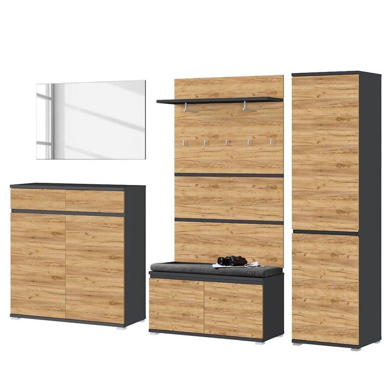 Navarra-Antrasit Suntalam 6 Parçalı Oturaklı Aynalı Portmanto Vestiyer - 276x200 cm - 158647