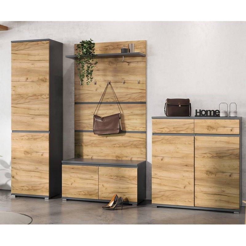 Navarra Meşe ve Antrasit 4 Parçalı Oturaklı Portmanto Vestiyer - 276 cm - 159091