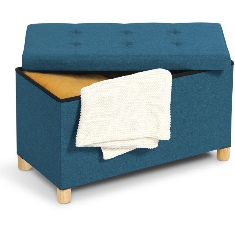 Ördek Mavisi Kumaş Kapitoneli Ayaklı Sandık Oyuncak Dolabı - 76 cm - 150825