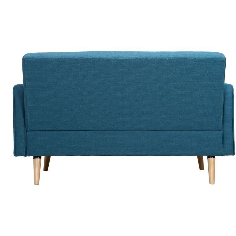 Ördek Mavisi Polyester Kumaş Huş Ağacı Ayaklı İskandinav Tasarım İkili Koltuk - 136 cm - 154074