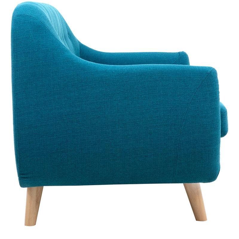 Ördek Mavisi Polyester Kumaş Kapitoneli İkili Koltuk Masif Kauçuk Ağacı Ayaklı - 129 cm - 152548