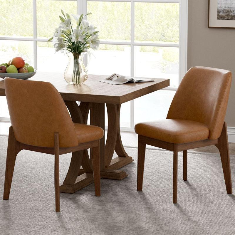 Orta Ton Ahşap Masif Ayaklı Suni Deri Döşemeli 2li Set Chester Sandalye - 145797