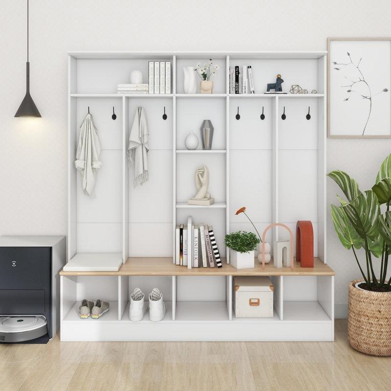 Oturaklı Raflı Askılı Ahşap Portmanto Vestiyer - 170 cm - 159775