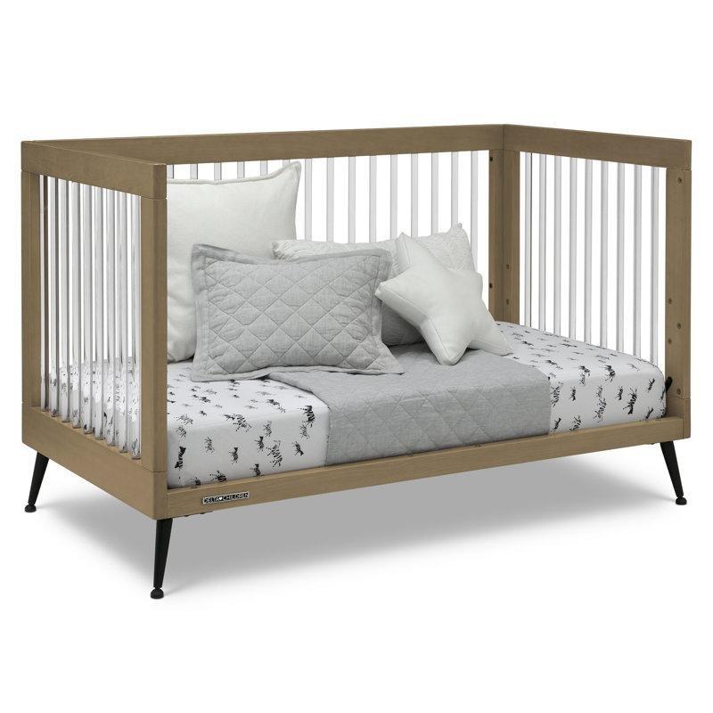 Palamut ve Mat Siyah Masif Ahşap Akrilik Parmaklıklı 4ü 1 Arada Dönüşebilen Beşik - 138x77 cm - 162028