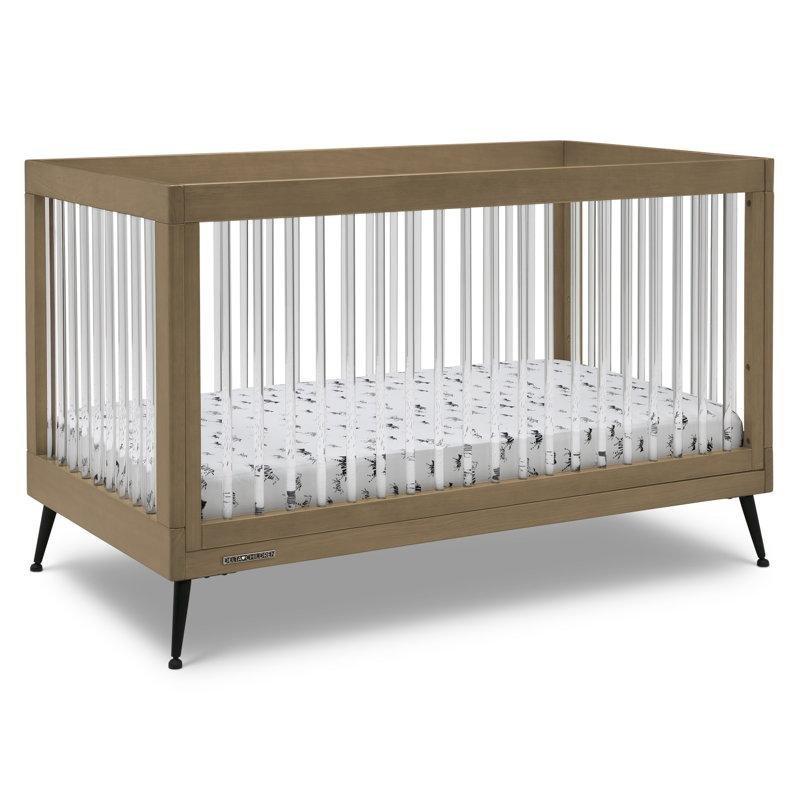 Palamut ve Mat Siyah Masif Ahşap Akrilik Parmaklıklı 4ü 1 Arada Dönüşebilen Beşik - 138x77 cm - 162028