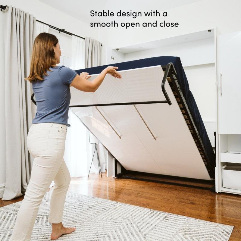 Parlak Beyaz LED Aydınlatmalı ve Saklama Dolaplı Duvar Yatağı - 220 cm - 144399