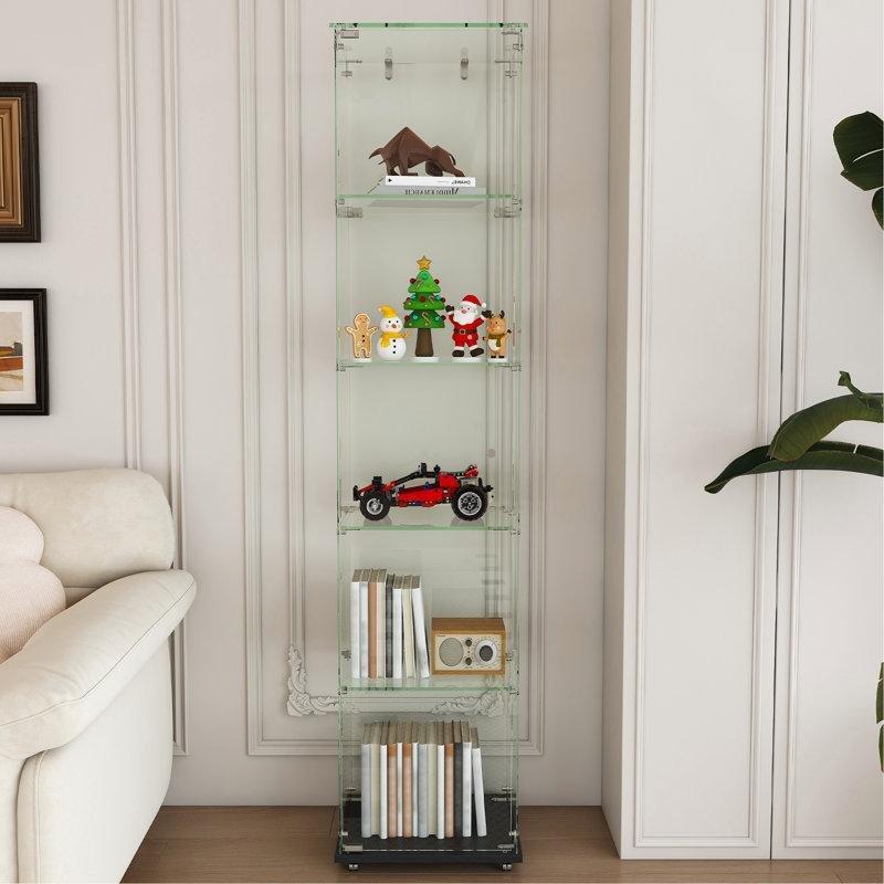 Paslanmaz Çelik 5 Modlu LED Işıklı 5 Raflı Camlı Oyuncak Dolabı - 160x35x30 cm - 149874