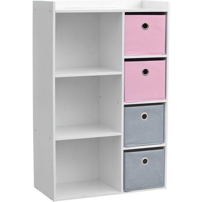 Pembe 3 Nişli ve 4 Kumaş Çekmeceli Suntalam Oyuncak Dolabı - 62x30x96 cm - 150801