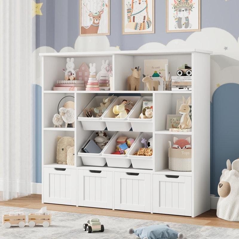 Pembe 4 Çıkarılabilir Tekerlekli Çekmeceli Küp Montessori Oyuncak Dolabı - 126 cm - 149970