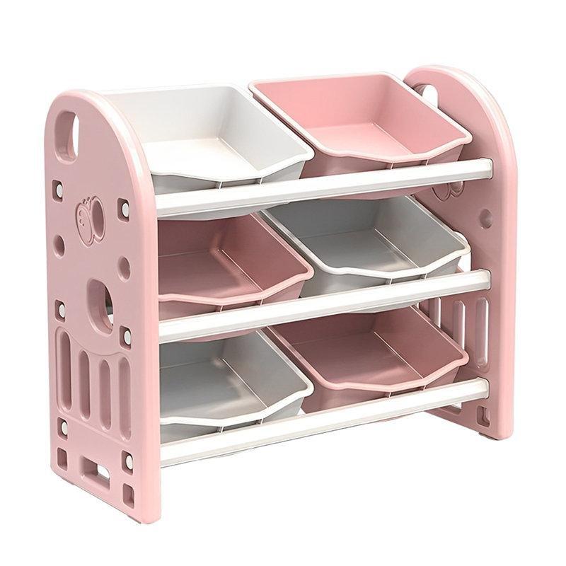 Pembe 6 Sepetli 3 Katlı Plastik Oyuncak Dolabı - 77x33x67 cm - 150132