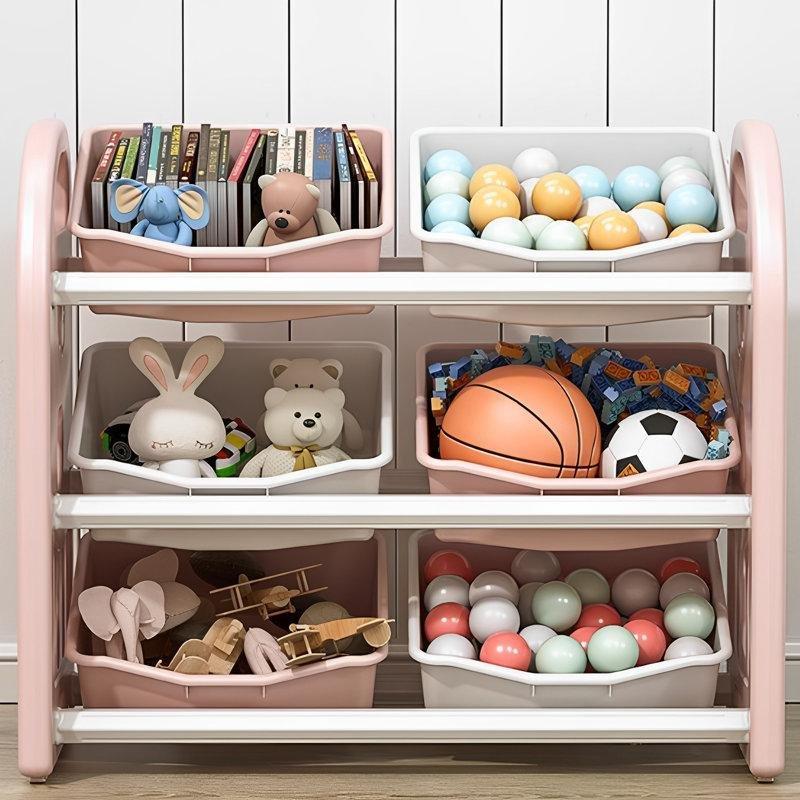 Pembe 6 Sepetli 3 Katlı Plastik Oyuncak Dolabı - 77x33x67 cm - 150132