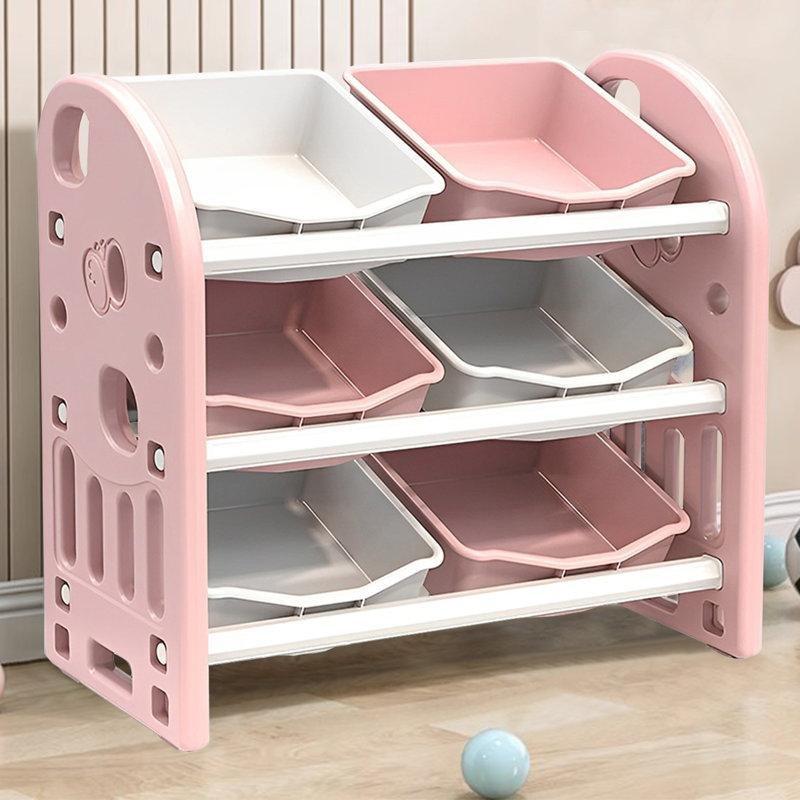 Pembe 6 Sepetli 3 Katlı Plastik Oyuncak Dolabı - 77x33x67 cm - 150132
