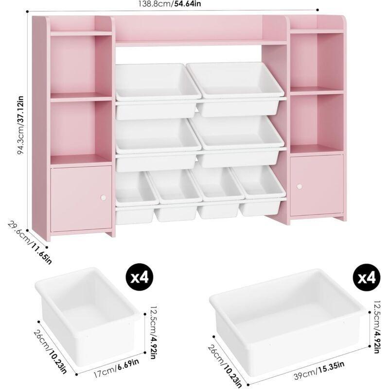 Pembe Ahşap 8 Çıkarılabilir Kutulu ve Raflı Oyuncak Dolabı - 139x95 cm - 150656
