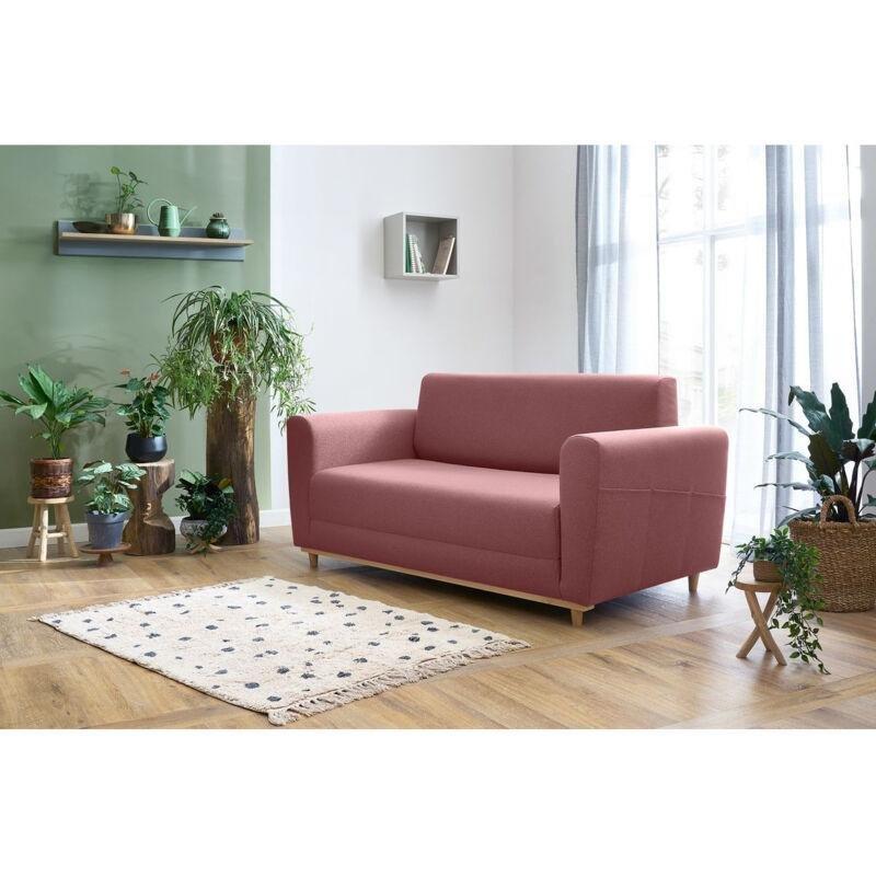 Pembe Ahşap Ayaklı Yataklı 3 Kişilik Cepli Koltuk - 170 cm - 153507