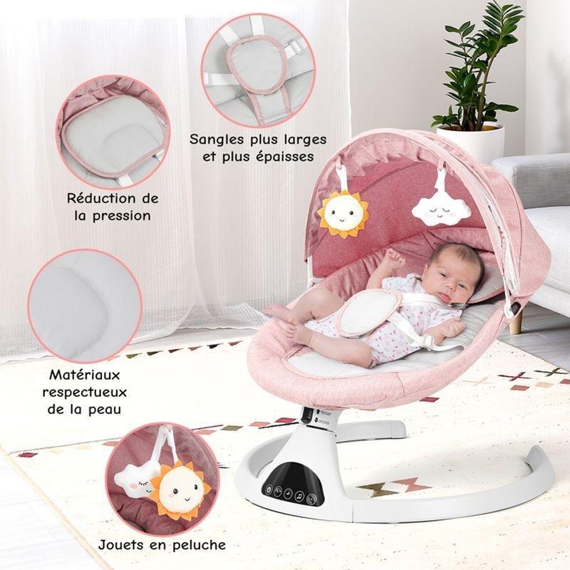 Pembe Alüminyum Alaşım ve Demir Uzaktan Kumandalı 5 Kademeli Bluetooth Müzikli Ana Kucağı Beşik - 61x61x72 cm - 162388