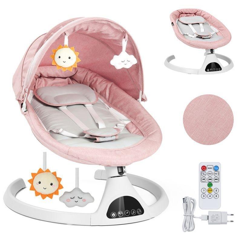 Pembe Alüminyum Alaşım ve Demir Uzaktan Kumandalı 5 Kademeli Bluetooth Müzikli Ana Kucağı Beşik - 61x61x72 cm - 162388