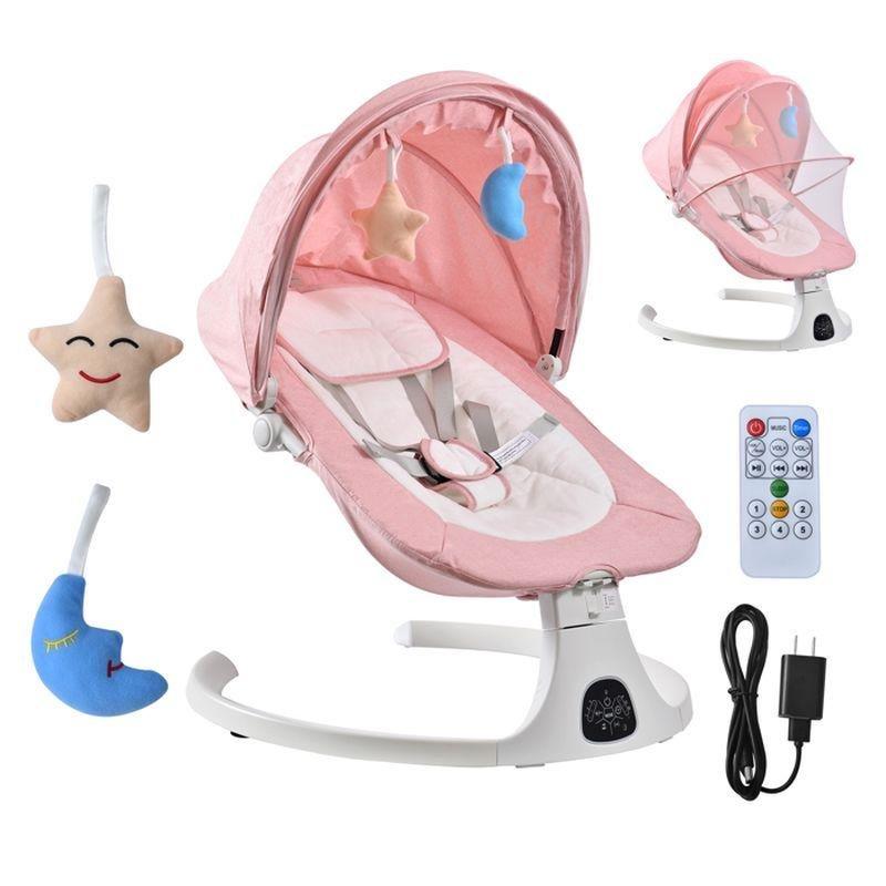 Pembe Alüminyum Elektrikli Uzaktan Kumandalı Müzikli 5 Kademeli Ana Kucağı Beşik - 75x71x61 cm - 162400