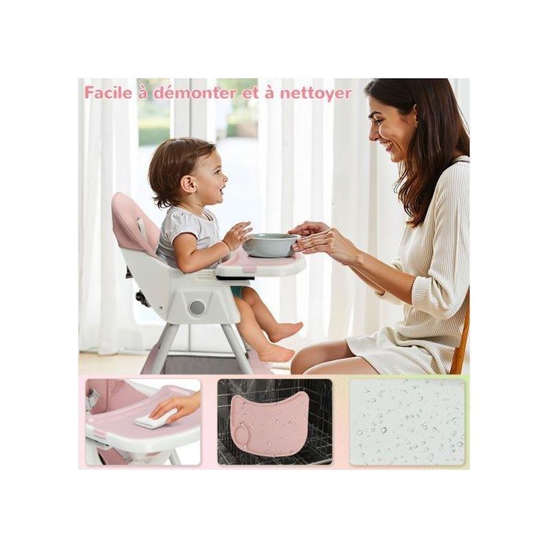 Pembe Ayarlanabilir Katlanabilir Tekerlekli Çok Fonksiyonlu Mama Sandalyesi - 162742