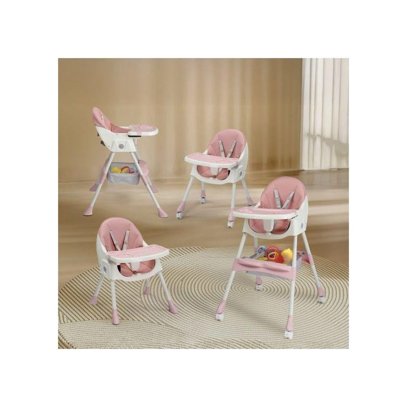 Pembe Ayarlanabilir Katlanabilir Tekerlekli Çok Fonksiyonlu Mama Sandalyesi - 162742