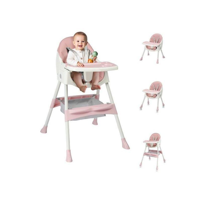 Pembe Ayarlanabilir Katlanabilir Tekerlekli Çok Fonksiyonlu Mama Sandalyesi - 162742