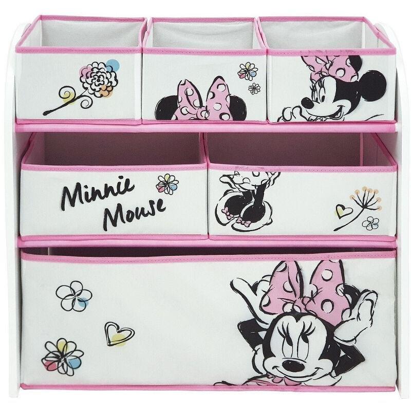 Pembe Beyaz MDF 6 Sepetli Minnie Mouse Temalı Oyuncak Dolabı - 62x30x60 cm - 150821