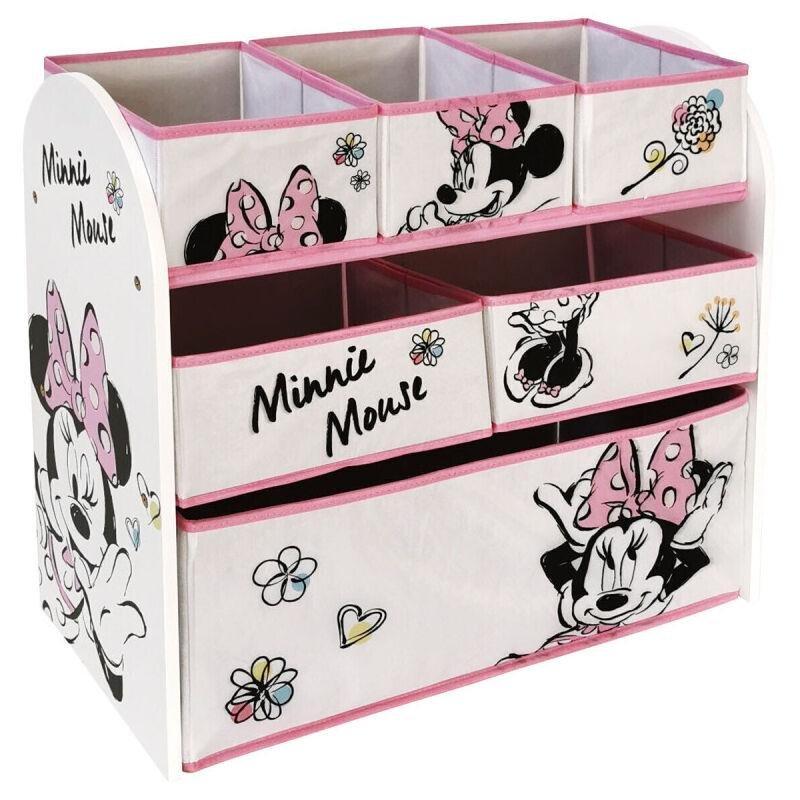 Pembe Beyaz MDF 6 Sepetli Minnie Mouse Temalı Oyuncak Dolabı - 62x30x60 cm - 150821