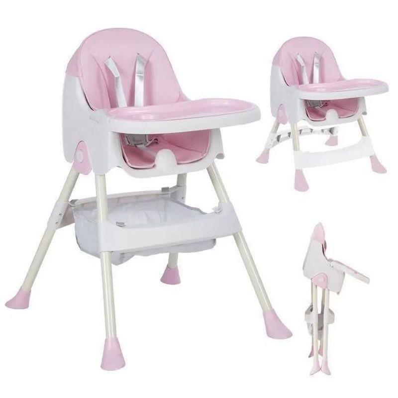 Pembe Deri Döşemeli Çıkarılabilir Tepsili Katlanabilir Mama Sandalyesi - 75x60x94 cm - 162835