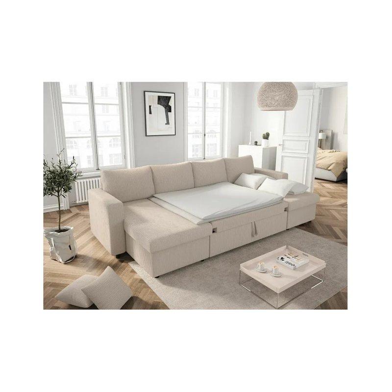 Pembe Fitilli Kadife Yataklı Çift Sandıklı Panoramik Köşe Koltuk - 295x146 cm - 155818