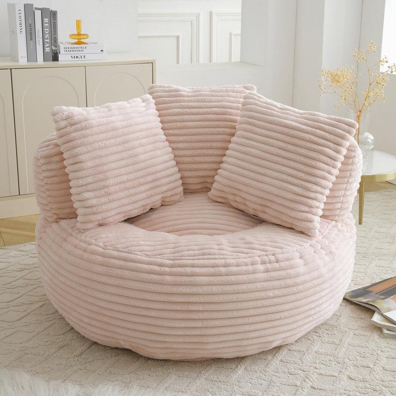 Pembe Kadife 3 Yastıklı Yuvarlak Büyük Puf Koltuk - 115x102 cm - 157510