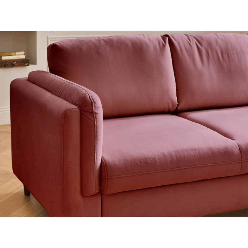 Pembe Kadife Ahşap Ayaklı Yataklı 3 Kişilik Koltuk - 230 cm - 152212