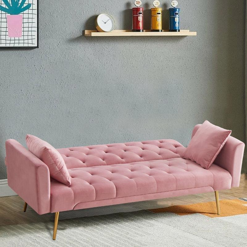 Pembe Kadife Ayarlanabilir Sırtlıklı Yataklı Koltuk - 183 cm - 151894