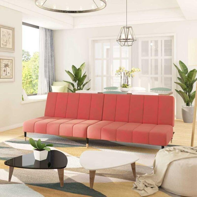 Pembe Kadife Metal Ayaklı Yataklı İkili Koltuk - 200 cm - 153735