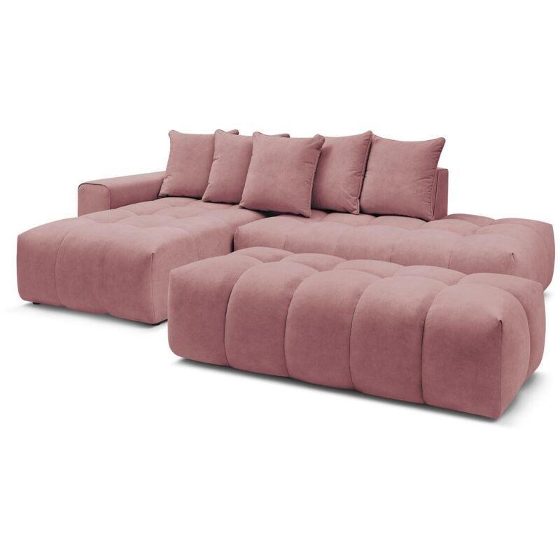 Pembe Kadife Puflu Sol Köşe Koltuk Takımı - 313x176 cm - 152416