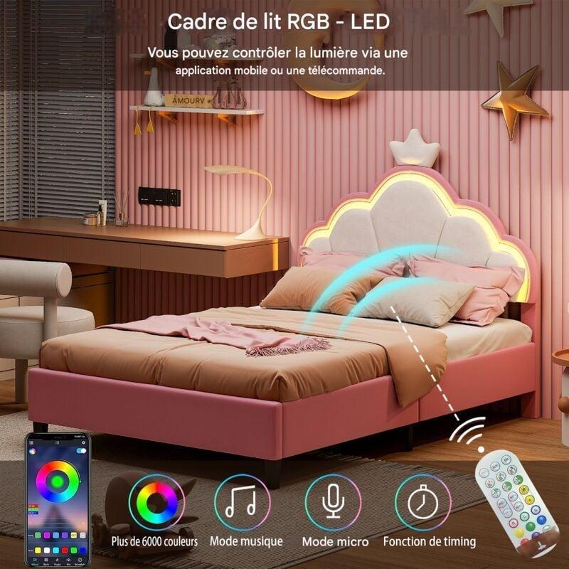 Pembe Kadife Taç Tasarımlı Ayarlanabilir LED Işıklı Başlıklı Baza - 90x200 cm - 143715